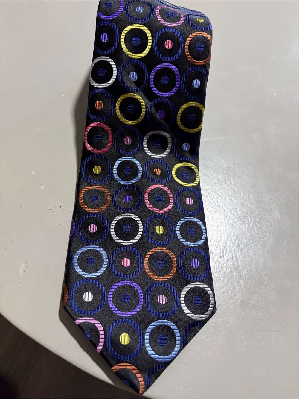 Robert Talbott Black Tie with Multicolor Ring Motif